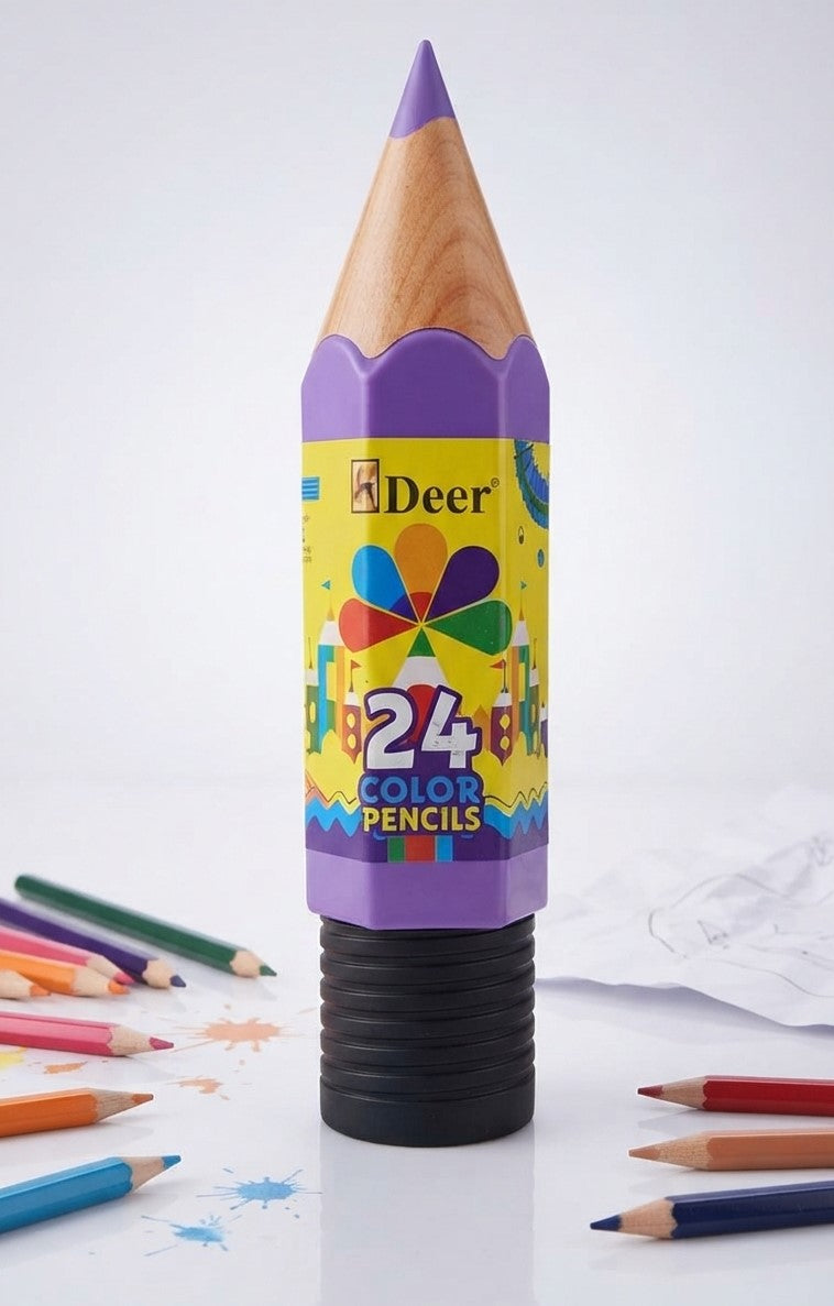 24 Color Pencils Set – Vibrant Coloring Pencils in Pencil-Shaped Case for Kids, School & Art