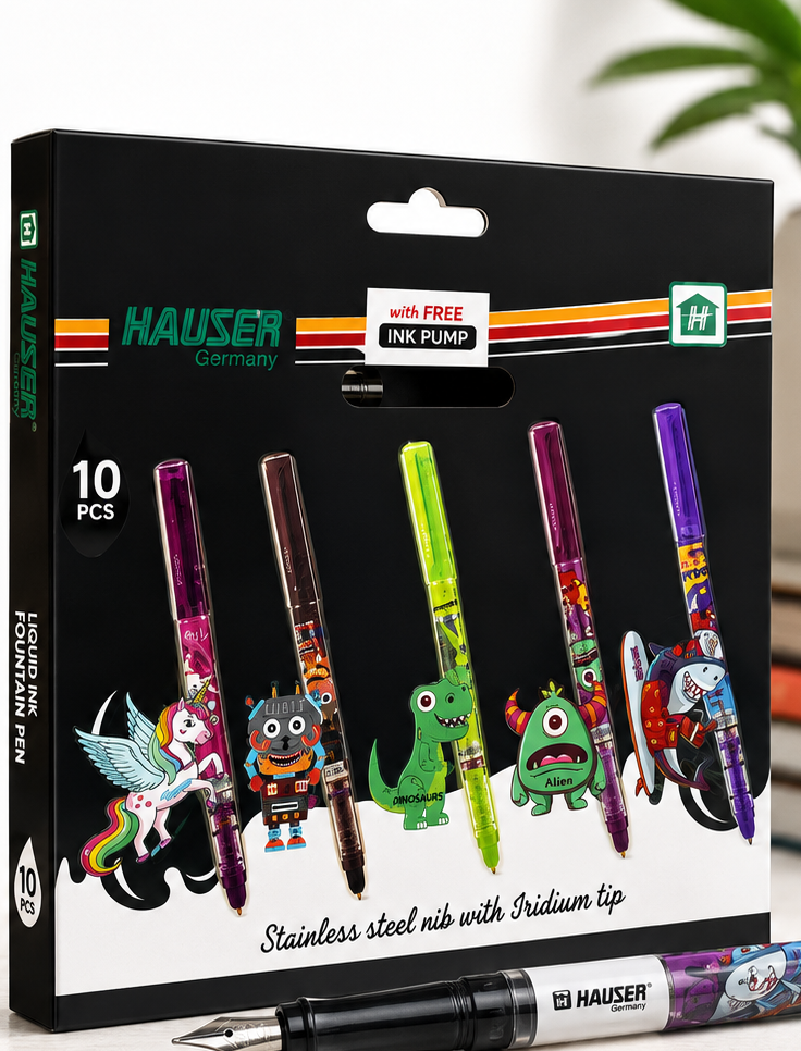 Kids Liquid Ink Fountain Pen Set – Colorful Pens with Free Ink Pump